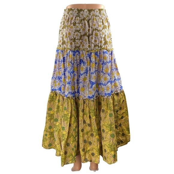 Zara Multicolor Floral Daisy High Waisted Boho A Line Tiered Maxi Skirt Size XS - Picture 3 of 7